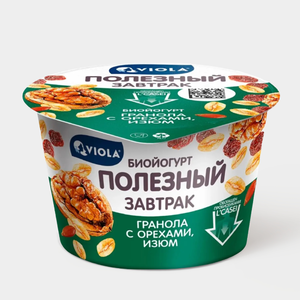 Биойогурт 5% «Viola» «Полезный завтрак» с гранолой и изюмом, 180 г