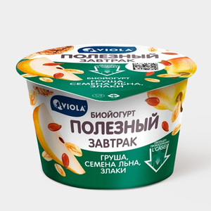 Биойогурт 5% «Viola» «Полезный завтрак» с грушей, семенами льна, грецким орехом и злаками, 180 г