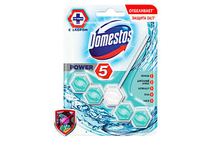 Блок для унитаза «Domestos» Power 5 Кристальная чистота