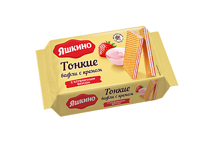 Вафли тонкие «Яшкино» с кремом с клубничным вкусом, 144 г