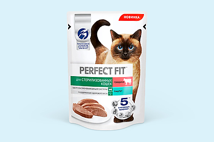 Влажный корм «Perfect Fit» паштет с говядиной для стерилизованных кошек, 75 г
