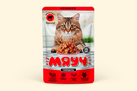Влажный корм для кошек «Мяуч Advanced» кусочки в соусе с говядиной, 85 г