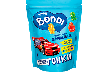 Мармелад жевательный «Hippo Bondi & Friends» с игрушкой «Гонки», 100 г