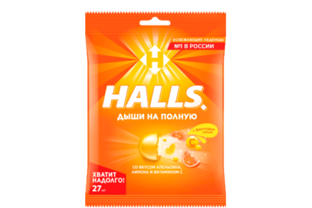 Карамель леденцовая «Halls» с витамином С и соком апельсина, 76 г
