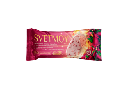 Эскимо «Svetmoy» пломбир с клубничным наполнителем в белой глазури с кусочками малины, 70 г