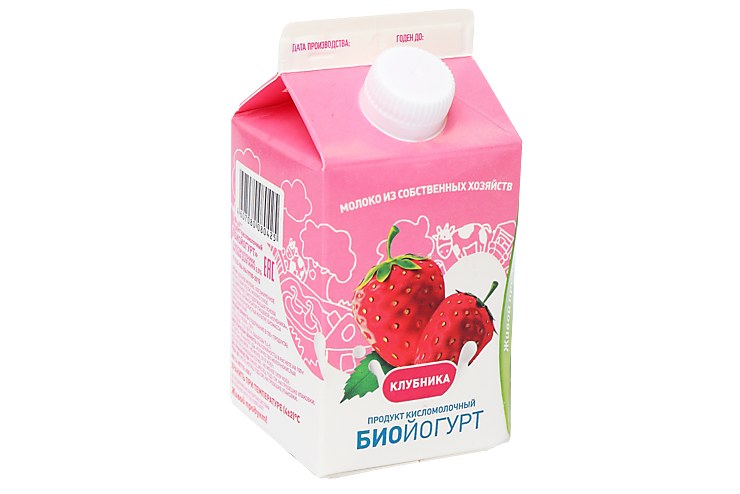 Биойогурт питьевой 2.5% «Деревенское молочко» клубника, 450 г