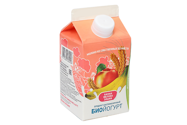 Биойогурт питьевой 2.5% «Деревенское молочко» Яблоко-банан-злаки, 450 г