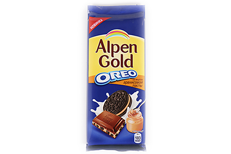Шоколад «Alpen Gold» молочный Oreo со вкусом арахисовой пасты, 95 г