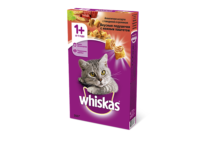 Сухой корм для кошек «Whiskas» подушечки с говядиной и кроликом, 350 г