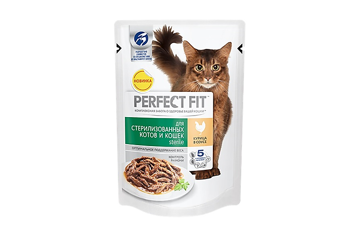 Влажный корм «Perfect Fit» для стерилизованных котов и кошек с курицей в соусе, 85 г