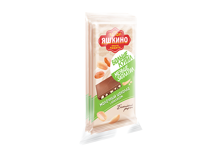 Шоколад молочный «Яшкино» с арахисом, 3шт, 270 г