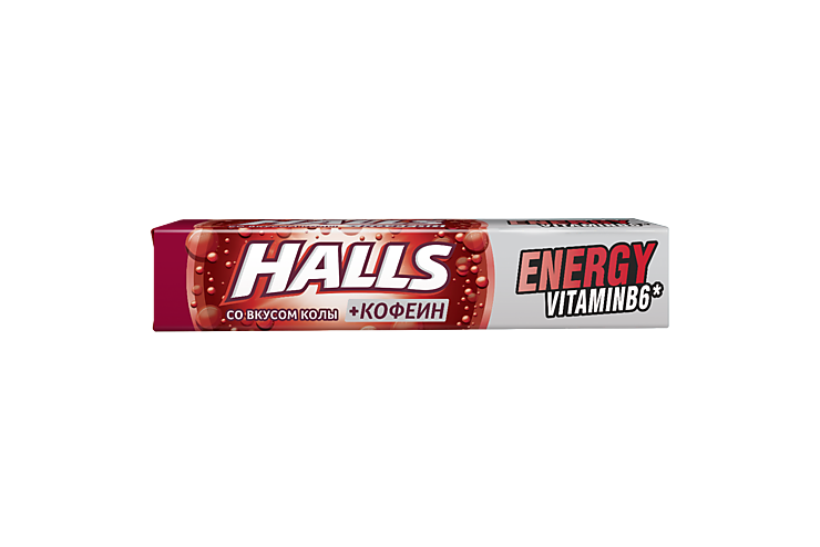 Карамель леденцовая «Halls» Energy со вкусом колы + кофеин, 25 г