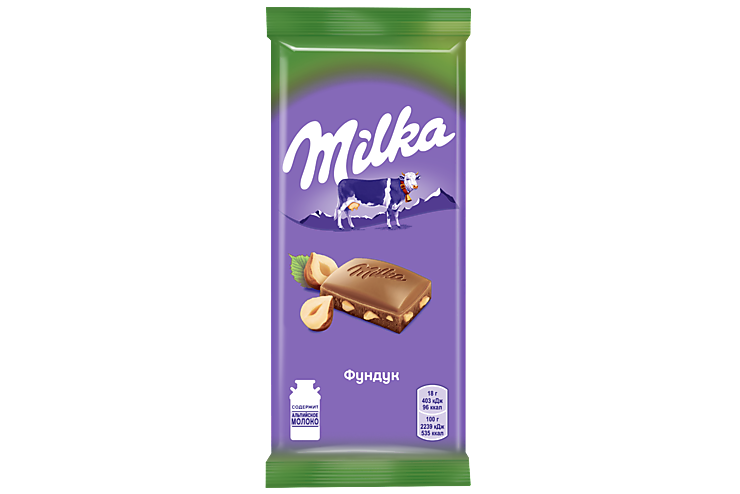 Шоколад «Milka» молочный с дробленым фундуком, 90 г
