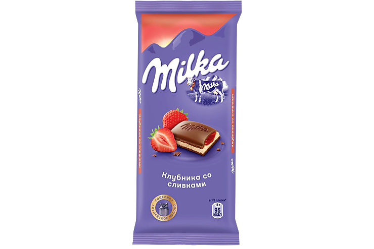 Шоколад молочный «Milka» Клубника-сливки, 85 г