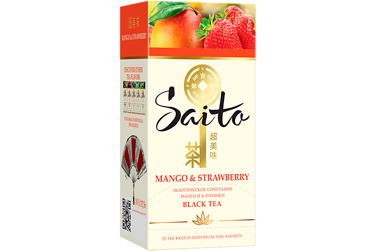 Чай черный «Saito» с манго, персиком и ароматом клубники, 25 пакетиков
