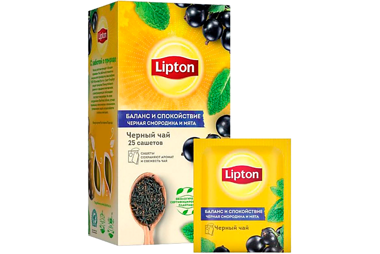 Чай черный «Lipton» с черной смородиной и листьями мяты, 25 пакетиков