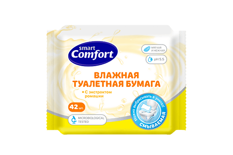 Туалетная бумага влажная «Comfort smart» с экстрактом ромашки, 42шт