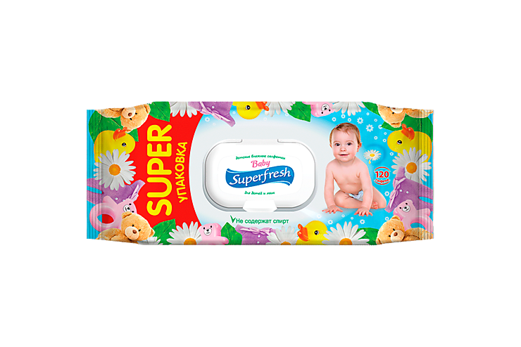 Влажные салфетки «Superfresh» для детей и мам, 120шт