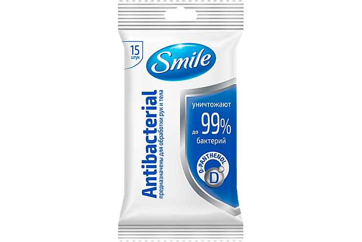 Влажные салфетки «SMILE» антибактериальные, 15 шт