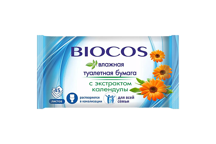 Туалетная бумага влажная «BioCos» с календулой, 45шт