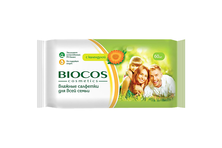 Влажные салфетки «BioCos» с календулой, 60шт