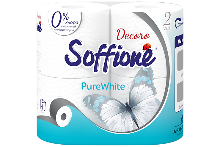 Туалетная бумага двухслойная «Soffione» Rure White, 4 рулона