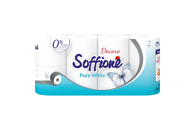 Туалетная бумага двухслойная «Soffione» Pure White, 8 рулонов