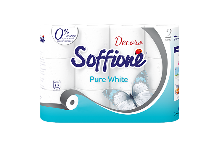 Туалетная бумага двухслойная «Soffione» Pure White, 12 рулонов