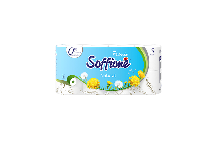 Туалетная бумага трехслойная «Soffione» Premio natural, 8 рулонов