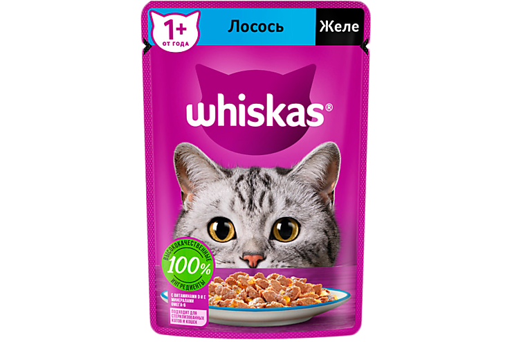 Влажный корм для кошек «Whiskas» желе с лососем, 75 г
