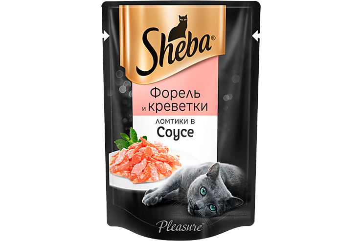 Влажный корм для кошек «Sheba» ломтики из форели и креветок в соусе, 85 г