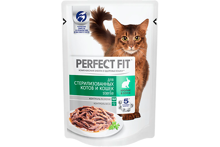 Влажный корм «Perfect Fit» для стерилизованных кошек, кролик в соусе, 85 г  – купить по приятной цене с доставкой на дом в интернет-магазине Ярче Плюс