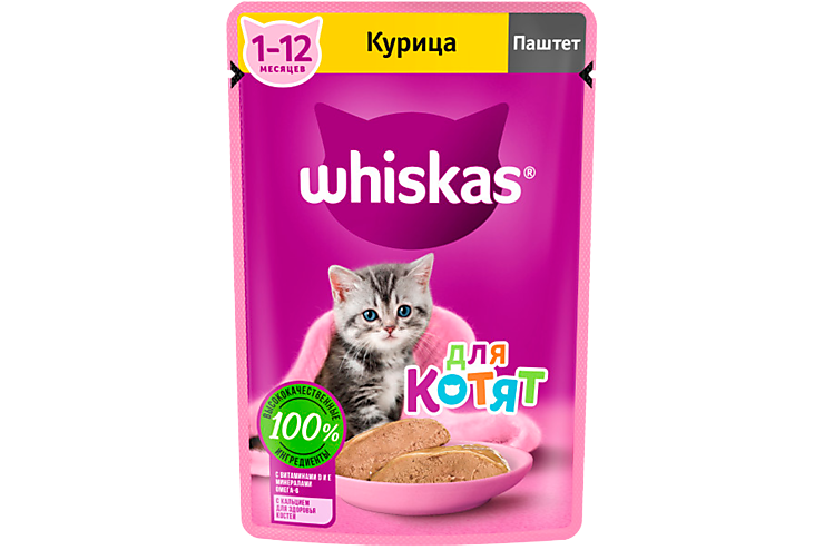 Влажный корм для котят «Whiskas» паштет с курицей, 75 г