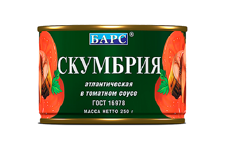 Скумбрия «Барс» атлантическая в томатном соусе, 250 г