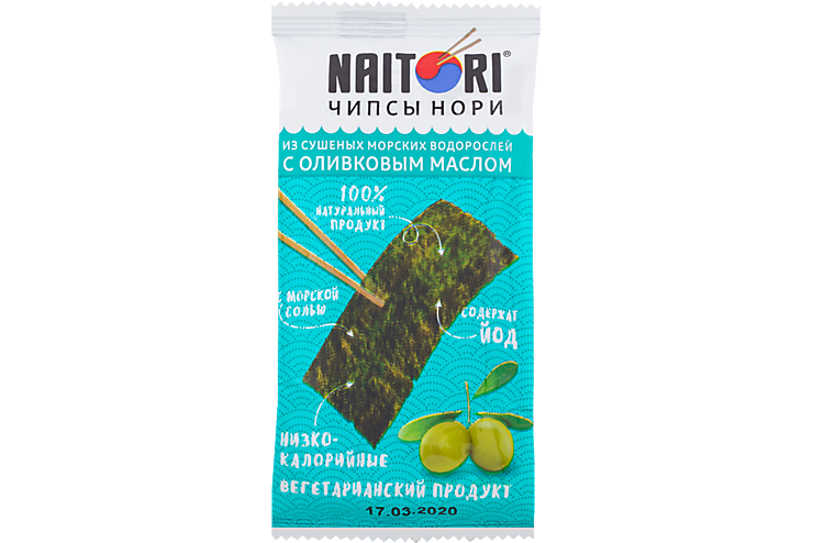 Чипсы нори «Naitori» из сушеных морских водорослей с оливковым маслом, 3 г