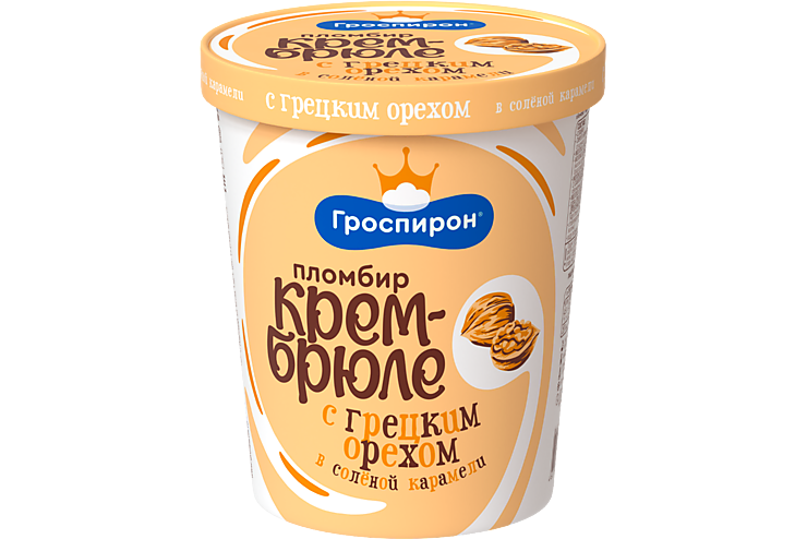 Мороженое «Гроспирон» пломбир крем-брюле с грецким орехом в солёной карамели, 410 г