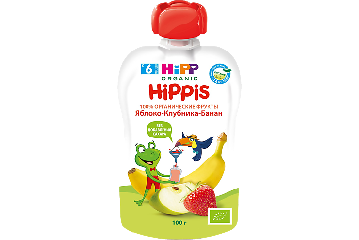 Пюре «Hipp Organic Hippis» Яблоко-клубника-банан, 100 г