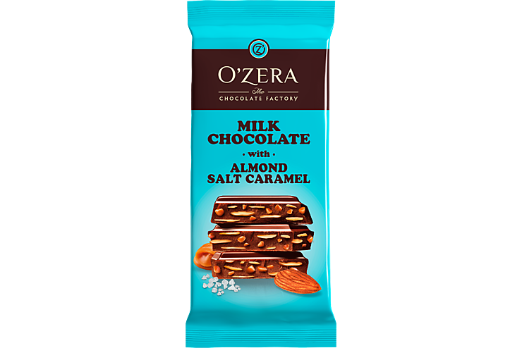 Шоколад молочный «O'Zera» Milk chocolate with Almonds salt caramel, 90 г
