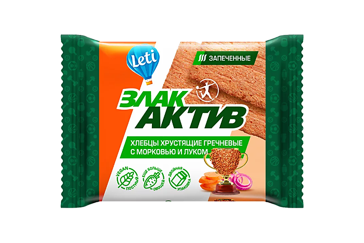 Хлебцы хрустящие «Leti» Злак Актив гречневые с морковью и луком, 60 г ...