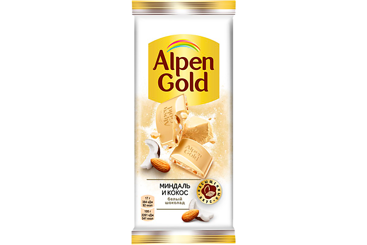 Белый шоколад «Alpen Gold» миндаль и кокос, 85 г