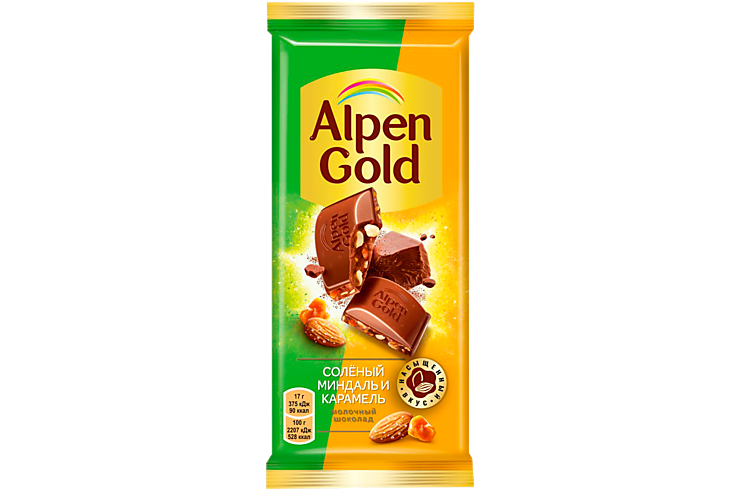 Шоколад «Alpen Gold» с соленым миндалем и карамелью, 85 г
