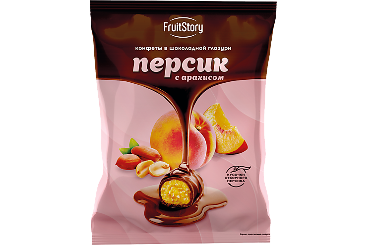 Конфеты «Fruitstory» Персик с арахисом в темном шоколаде