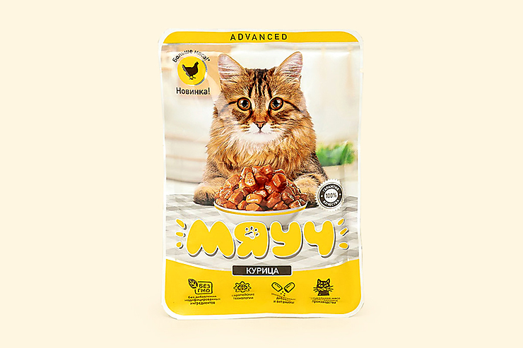 Влажный корм для кошек «Мяуч Advanced» кусочки в соусе с курицей, 85 г