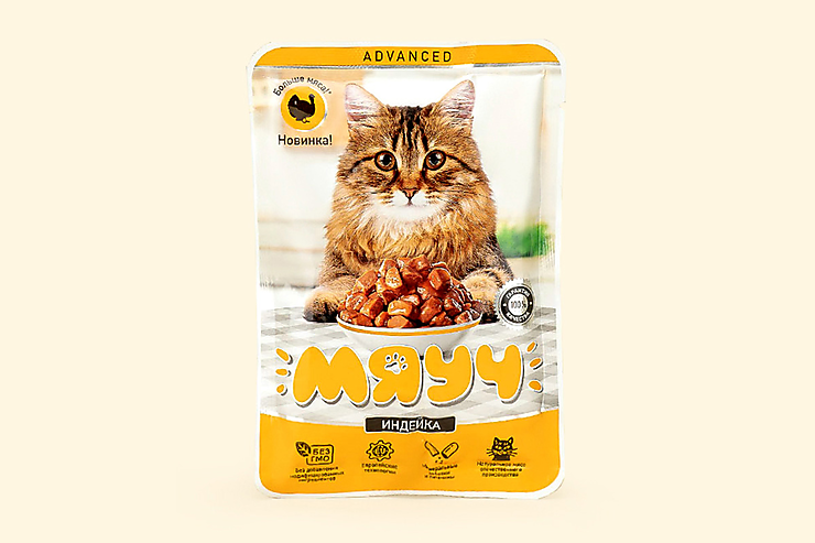 Влажный корм для кошек «Мяуч Advanced» кусочки в соусе с индейкой, 85 г