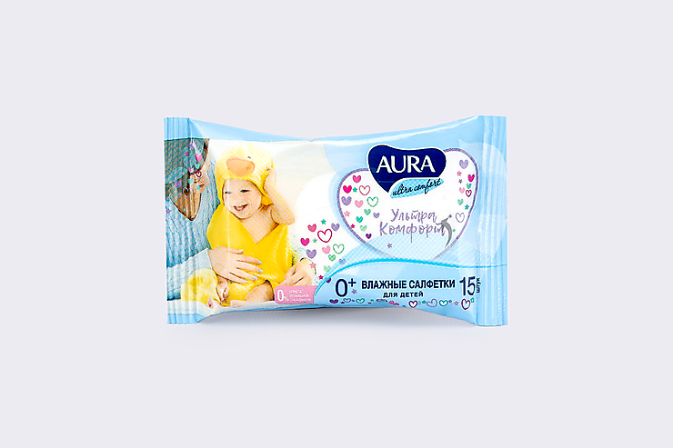 Влажные салфетки «Aura» для детей, 15 шт