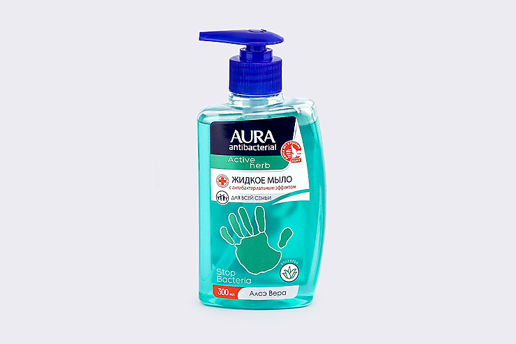 Мыло жидкое «Aura» с антибактериальным эффектом и Алоэ Вера, 300 мл