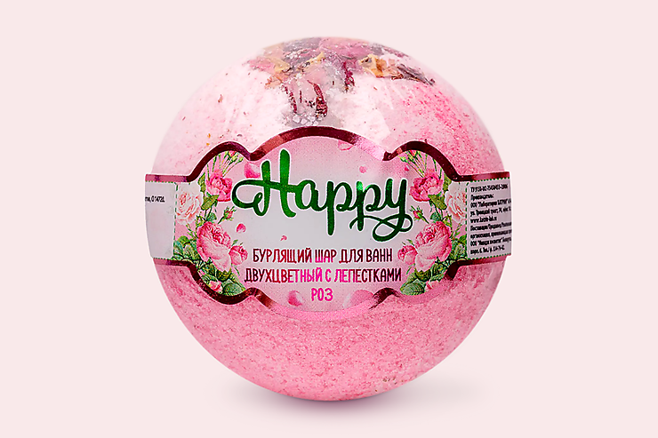 Бурлящий шар для ванн «Happy» с лепестками роз, 120 г