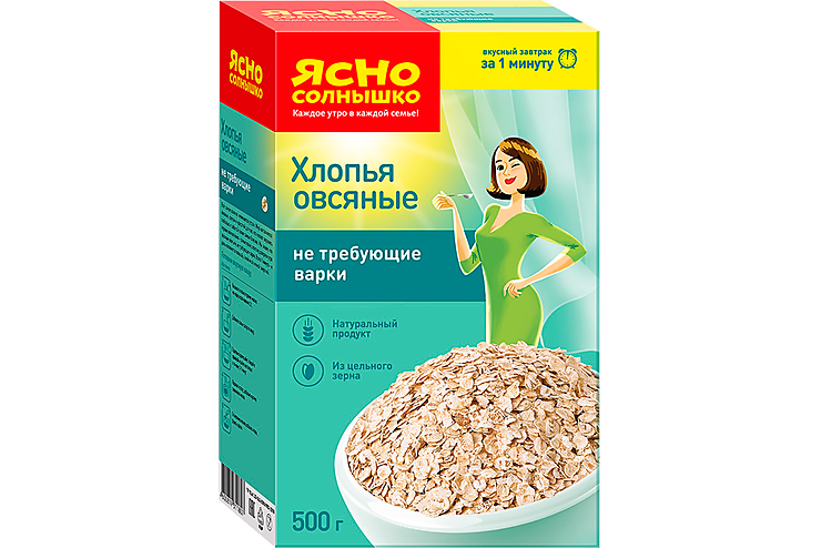 Хлопья овсяные «Ясно солнышко» не требующие варки, 500 г – купить по ...