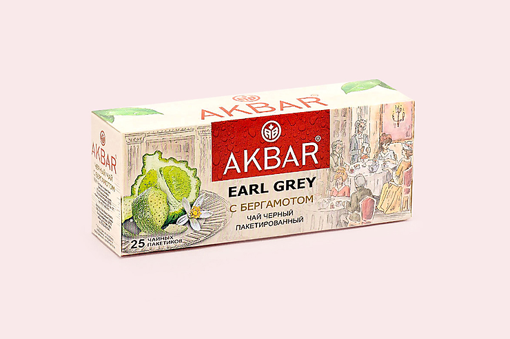 Чай черный «Akbar» Earl Grey с бергамотом, 25 пакетиков, 50 г