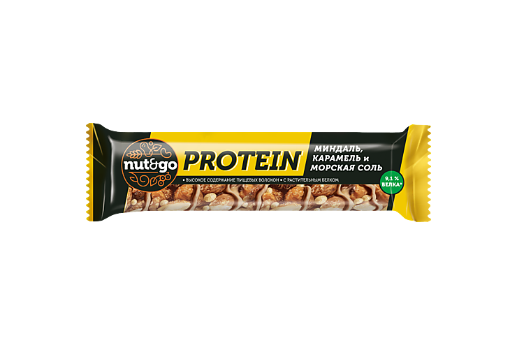 Миндальный батончик «Nut N Go» Protein, с карамелью и морской солью, 40 ...